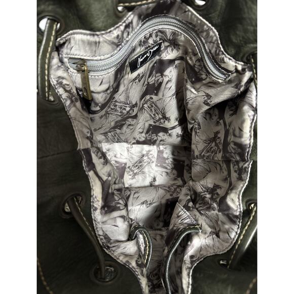 Jamie Drake Hobo Shoulder Bag Womens Olive Green Leather Drawstring Tassel Boho - Picture 9 of 14